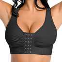 FeelinGirl Women Front Closure Post Surgery Compression Everyday Bras for Mastectomy Support with Adjustable Straps Wirefree Black L