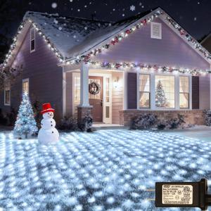 OYCBUZO 360LED Net Lights Outdoor, 21ft x 5ft Connectable String Mesh Lights 8 Modes with Memory Function, Christmas Netting Light Plug in for Bushes Thanksgiving Xmas Tree Party Garden - Cool White