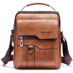 Zipper Buckle Leather Messenger Bag Crossbody Shoulder Bag Vintage Handle Bags (Red-brown)