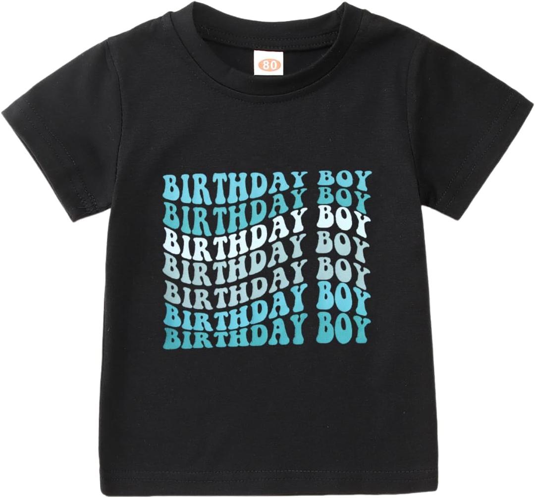 KEKEMI Birthday Boy Shirt Toddler Baby Boys Birthday Party T-Shirt Cute Letter Print 1st 2nd 3rd 4th 5th Birthday Gift Tees (Black-2, 4-5 Years)