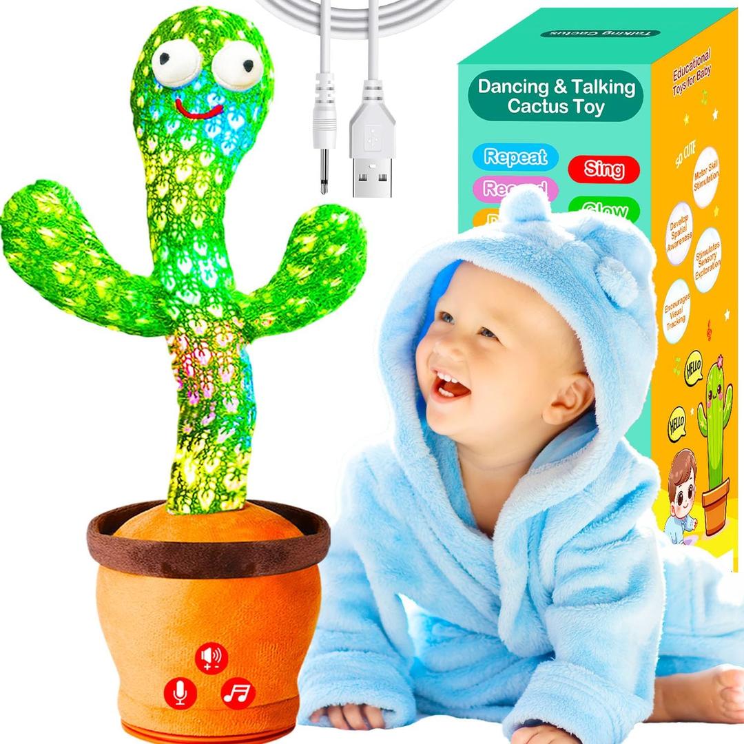 Rechargeable Baby Toys Dancing Talking Cactus Toy, Volume Adjustable, Singing Mimicking Repeating, Easter Gifts/Easter Basket Stuffers for Baby Toddler, Baby Infant Toys Gifts for Girls Boys