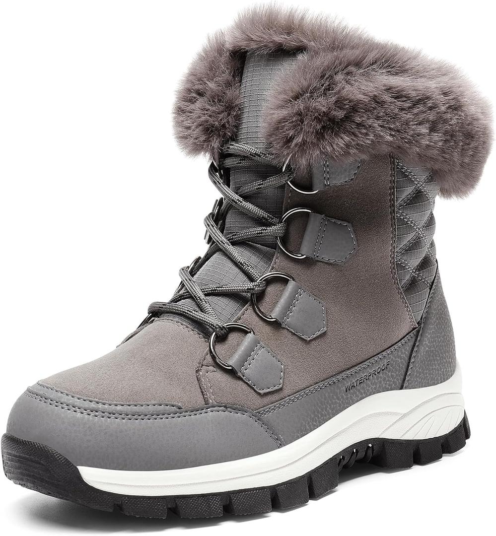 DREAM PAIRS Waterproof Snow Boots for Women, Faux Fur Cozy Warm Insulated Winter Boots Lace Up Mid-Calf Outdoor Shoes for Walking Hiking Hespera (8, Dark Grey)