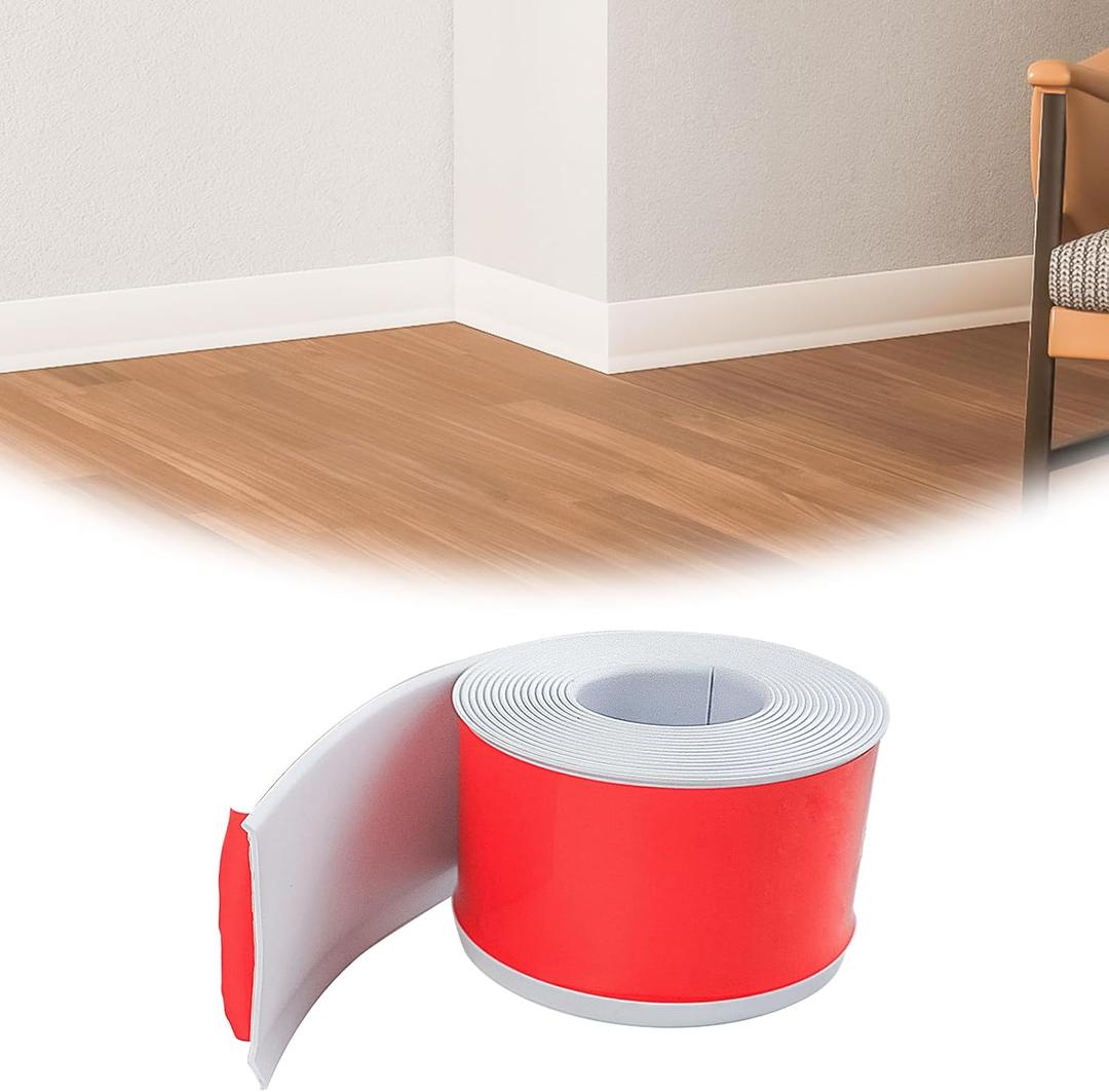 Muzata 4 Inch x 20 Feet Flexible Baseboard Molding Trim Peel and Stick Baseboard Trim White Rubber Vinyl Baseboard Molding Self-Adhesive Baseboard Trim SB03