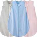 Duomiaomiao 3 Pack Baby Sleep Sack 100% Organic Cotton Lightweight Breathable Comfy Toddler Sleeping Sack (0.5tog Gray&Blue&Pink, Medium)
