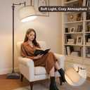 Scenekoy Vintage 68 Tall Smart LED Floor Lamp for Living Room Bedroom, Remote Control Traditional 350 Adjustable Swing Arm Standing Lamp with Linen Shade, Decor for Reading House Home Office