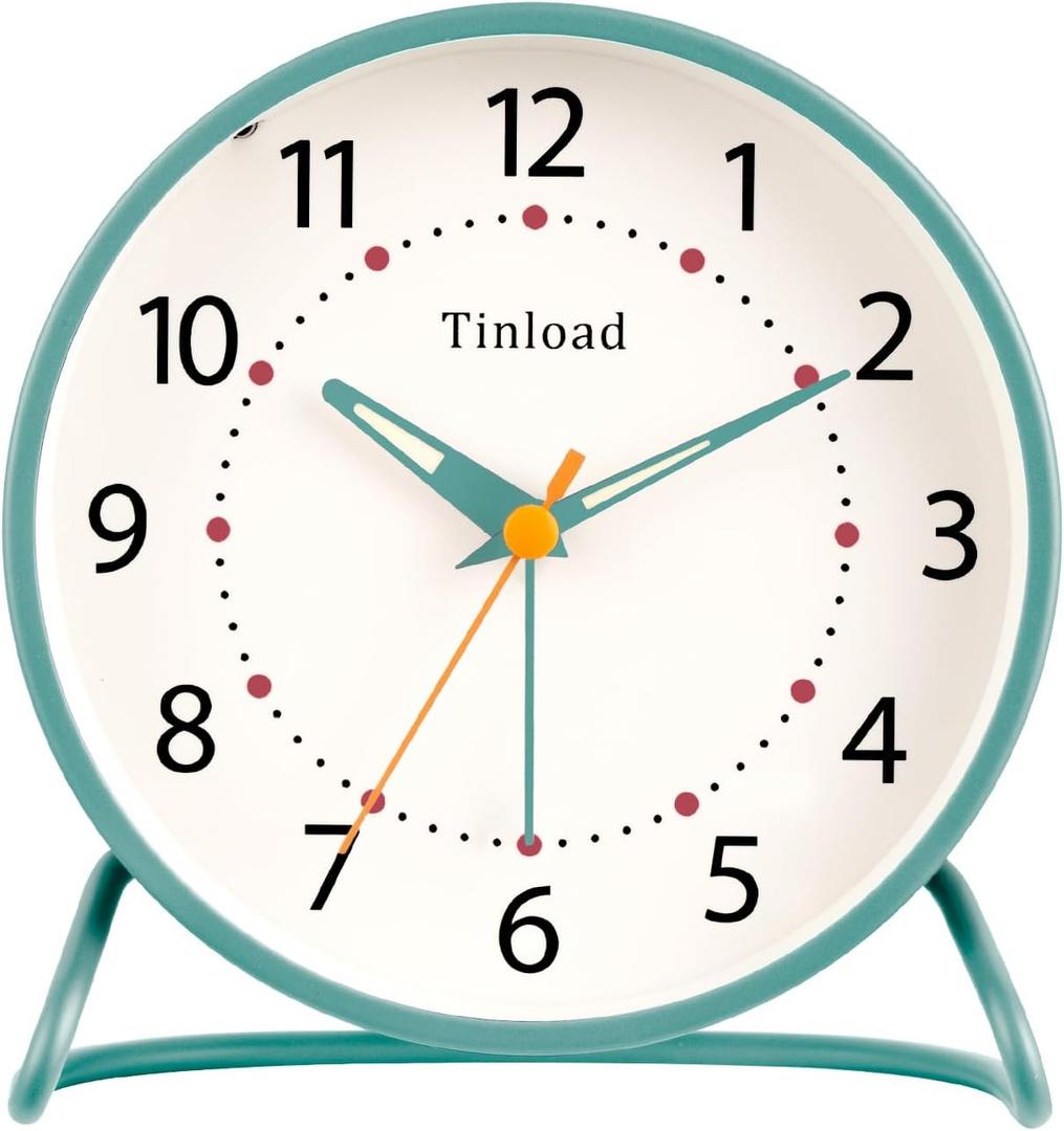 4.5" Antique Retro Analog Alarm Clock, Small Silent Desk Clock with Manual Light, Snooze, for Living Room, Bedroom, Bedside, Desk(Green)