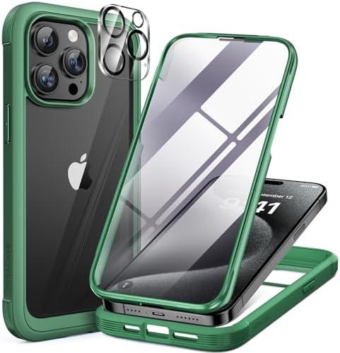 Miracase for iPhone 15 Pro Max Case 6.7'' Full-Body Phone case with Built-in Glass Screen Protector& Camera Protector,Drop Proof 15 Pro Max Cover,Green