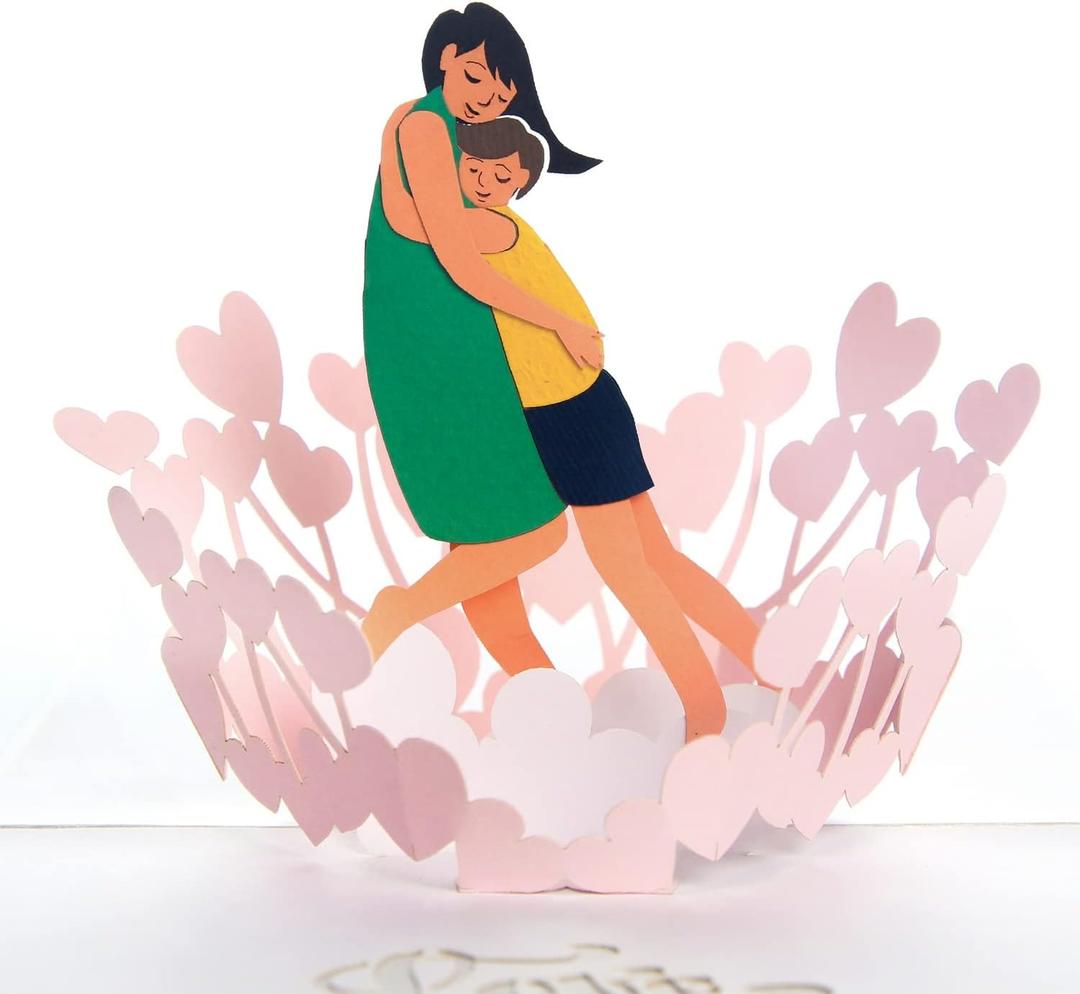 CUTE POPUP - Mother's Day Pop Up Card for Mom, Handcrafted Greeting Card, Funny Pop Up, Unique Note Card and Sparkling Envelope, Premium Paper - Thinking of You Card for Women, Best Wishes 6''x6' (Warm Hug From Son)
