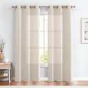 jinchan Beige Linen Curtains 84 Inch Length 2 Panels Set, Light Weight Semi Sheer Grommet Curtains for Bedroom Farmhouse Light Filtering Narrow Window Drapes 2 Panels for Living Room W38 x L84