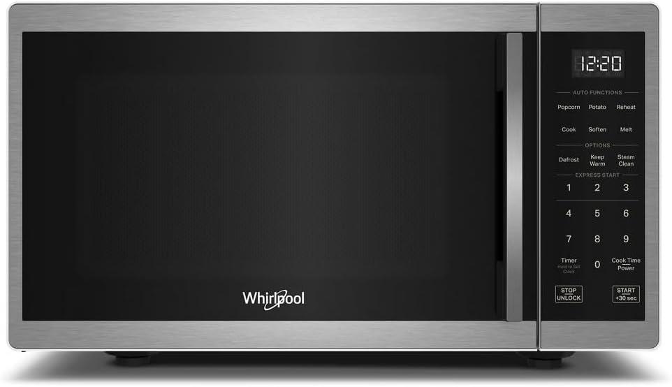 Whirlpool WMCS3019RS Countertop Microwave with Turntable 0.9 Cu. Ft, Steam Clean, 900 Watt Microwave, Stainless Steel