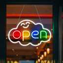 Super Bright Open Sign 16.5"x 10.2", LED Neon Open Signs for Business Window, Colorful Open Sign LED with 12V Adapter & ON/OFF Switch, Electric Light up Sign for Stores Restaurants Offices Shops Bar Cafe Wall