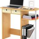 Furinno GO GREEN Desk, 31.5" Wide Gaming Desk with 2 Side Shelves and Storage Bins, Computer Desk, Office Desk for Home Office, Study Room, Dorm, Bedroom, Beech