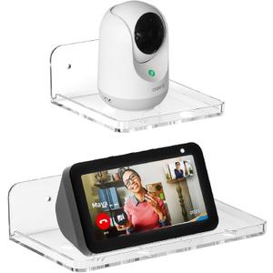 Wall Mount Floating Shelves for 2 Pcs Security Baby Camera Shelf Mini Speaker Other Small Items in Bedroom Bathroom Kitchen Living Room Clear Mini Shelf Flexible Use for Wall Space(S+L)