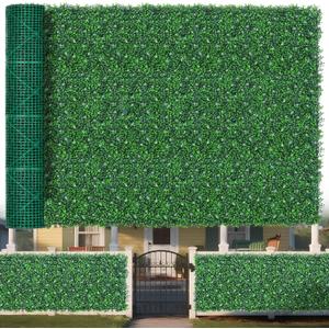 Yangrass Boxwood Roll Panels with Flowers, 71"x144" (72 sqft) Artificial Ivy Privacy Fence Screen, UV-Anti Faux Boxwood Roll Grass Wall Panels for Patio Garden Balcony Decor