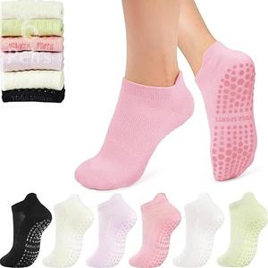 LUCKIEY Non-Slip Pilates Socks for Women 6 Pairs - Yoga, Barre, Hospital, Barefoot Grip Socks