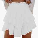 Lepunuo Boho Shorts for Women High Waisted Ruffle Tiered Flowy Skirts with Shorts Underneath Western Skorts M