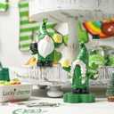 St Patrick's Day Gnomes Decor, 2Pcs Resin Leprechaun Figurines with Pot of Gold, Shamrock for Mantle, Small Lucky Couple Holiday Decorations, Party, Tiered Tray, Irish Home Decor (Green, White, and Black)