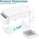 CAIYUN Small White Desk with Fabric Drawers for Bedroom, 31 Inch Home Office Desk with Side Pocket and Hook for Small Space, Makeup Vanity Desks Kid’s Desks to Writing Made of Wood and Metal, White