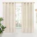 YoungsTex Linen Curtains 63 Inch Length for Living Room - Boho Cream Semi Sheer Drapes Textured with Bronze Grommet Light Filtering Window Treatments for Bedroom Country Rustic, 52 x 63 Inch, 2 Panels