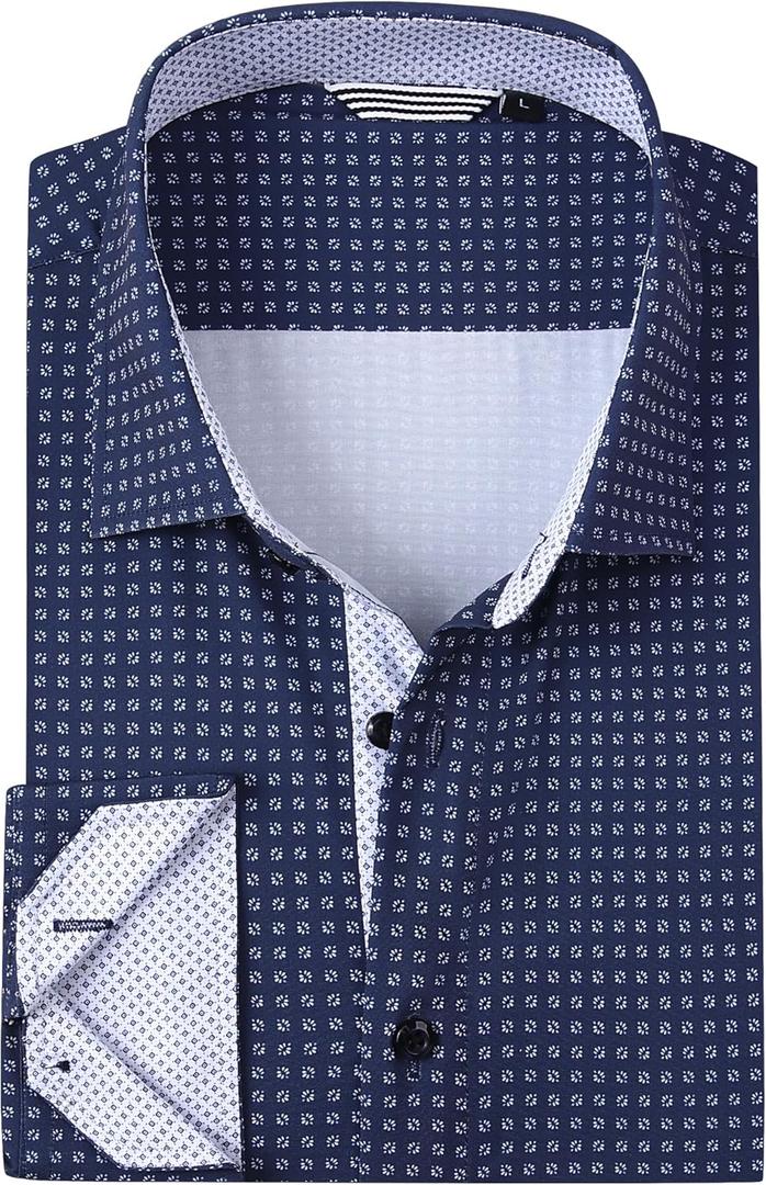 Alex Vando Mens Printed Dress Shirts Long Sleeve Regular Fit Button Down Shirt (Medium, Navy Dots 68)