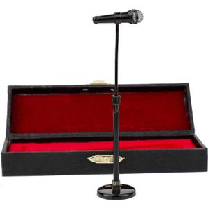 Miniature Microphone with Case Mini Musical Instrument Microphone Replica Model Fit for 1:12 Action Figures Dollhouse Accessories Home Decoration Ornament (Black, (Adjustable) 3.15"-5.12")