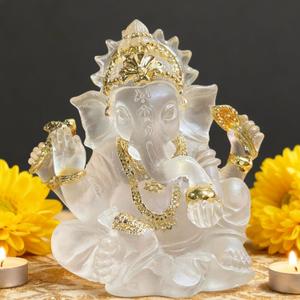 Indian God Lord Ganesha Statue,Hindu Elephant Statue Ganpati Idol Buddha Sculptures,Hindu Gift,Home Temple Mandir Meditation Yoga Room Decor 3.14"(Transparent)