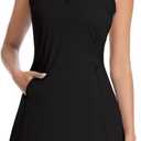 WOWENY Tennis Dress for Women Zip Up Golf Dresses with Built in Shorts and Pockets Sleeveless Athletic Workout Dress Black M