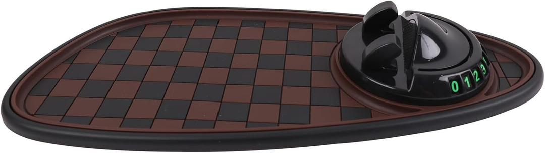 Multifunction Car Anti-Slip Mat Exclusive Phone Holder, Rotatable Car Phone Holder Dashboard Pad with Temporary Parking Number, Huge Capacity for Phones, Keys and Sunglasses (Black+Brown)