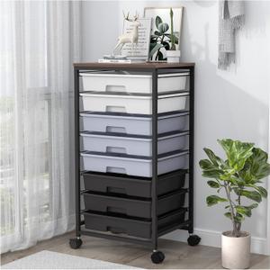 Rolling Cart with Drawers,Utility Cart with 8 Drawers and Wooden Tabletop for Living Room,Classroom,Bedroom,Bathroom,Dorm,Office,Dark Grey (Gray)