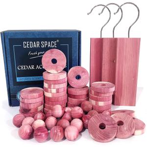 Cedar Blocks for Clothes Storage, Cedar Wood Chips and Balls for Drawer 60PCS, Closet and Kitchen Freshener, 100% Natural Cedar Blocks