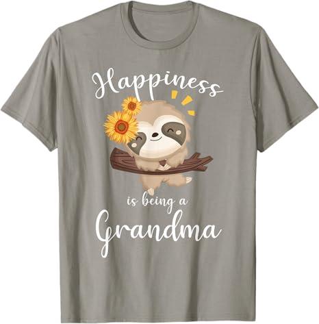 Happiness Is Being A Grandma Cute Sloth Flower T-Shirt, Size S