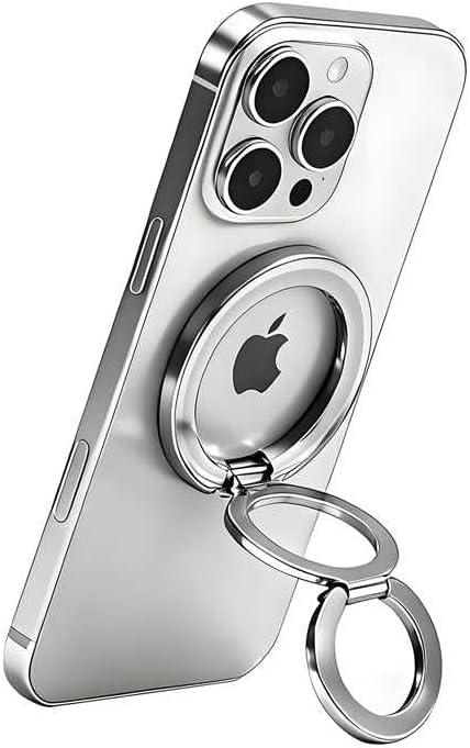 Magnetic Phone Ring MagSafe Phone Grip, Magnetic Cell Phone Stand Holder Finger Ring [Super Magnet] [360 Rotation] [Double Bracket] - Silver 2025 New