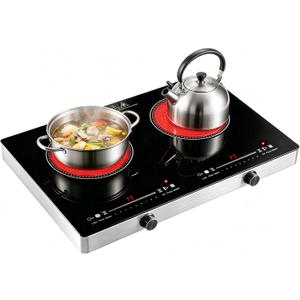 Electric Cooktop,110V 2500W Electric Stove Top with LED Knob Control,9 Power Levels, Kids Lock & Timer,Overheat Protection stove,24 Inch 2 burner cooktop