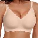 HORISUN Bras for Women No Underwire V Neck Scalloped Wireless Push Up Bra with Soft Support Comfort Seamless Bralettes 3XL