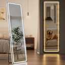 Koonmi LED Full Length Mirror, 63"x20" Full Length Mirror with Lights, Lighted Floor Mirrors with Stand, Full Body Mirrors with Dimming & 3 Color Lightingfor Living Room Cloakroom, White