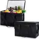Maxcheck 2 Pcs Insulated Bags for Food Delivery XXXL Large Capacity Hot Grocery Tote Bag Reusable Warming Pizza Catering Carrier for Commercial Travel Lunch Shopping Gifts (Black)
