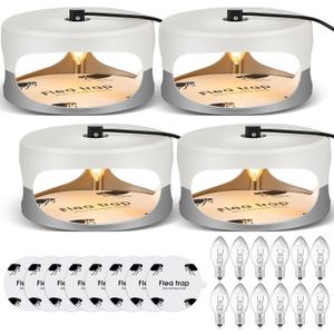 4 Packs Flea Traps for Inside Your Home with 8 Sticky Disc 12 Bulbs 4 Electric Wires Flea Killer Indoor Bed Bug Light Trap for Home Indoor Safe to Pets(White, Gray)