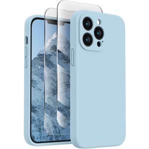 FireNova Designed for iPhone 13 Pro Case, Silicone Upgraded [Camera Protection] Phone Case with [2 Screen Protectors], Soft Anti-Scratch Microfiber Lining Inside, 6.1 inch, Sky Blue