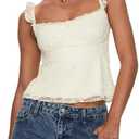 Women Y2k Lace Trim Tank Tops Teen Girl Fairycore Sleeveless Solid Going Out Streetwear Summer Crop Camisole, Medium