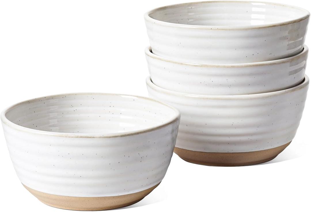 LE TAUCI Cereal Bowls Set of 4, Ceramic Soup Bowl 28 oz, Stoneware Kitchen Bowl for Pho, Chip, Fruit, Salad, Noodle, Ramen, Dishwasher Oven Microwave Safe - 6 Inch, Arctic white
