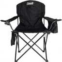 Coleman Portable Quad Camp Chair with 4-Can Cooler, Cushioned Seat & Back with Side Pockets & Cup Holder, Carry Bag Included (Black)