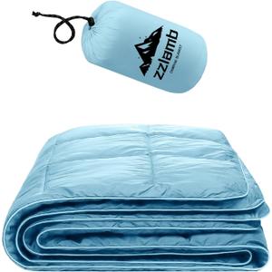 zzlamb Camping Blanket, Compact Lightweight Soft Puffy Blanket Water-Repellent, Packable Warm Quilt Down Alternative Picnic Hiking Backpacking Beach Travel RV Airplane Couch Car (For Adults, Black)