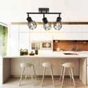 3 Light Track Lighting Fixtures CeilingBlack Flush Mount Ceiling Light with E26 Lamp Head, Industrial Black Kitchen Track Lighting for Kitchen, Living Room, Dining Room, Hallway