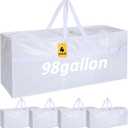 Windyun 4 Pack 98 Gallon Extra Large Moving Bags XXL Heavy Duty Storage Bag with Strong Zipper Handle Jumbo Big Tote Box Foldable for College Dorm Travel Clothes Duffle Blanket Pillow(White)