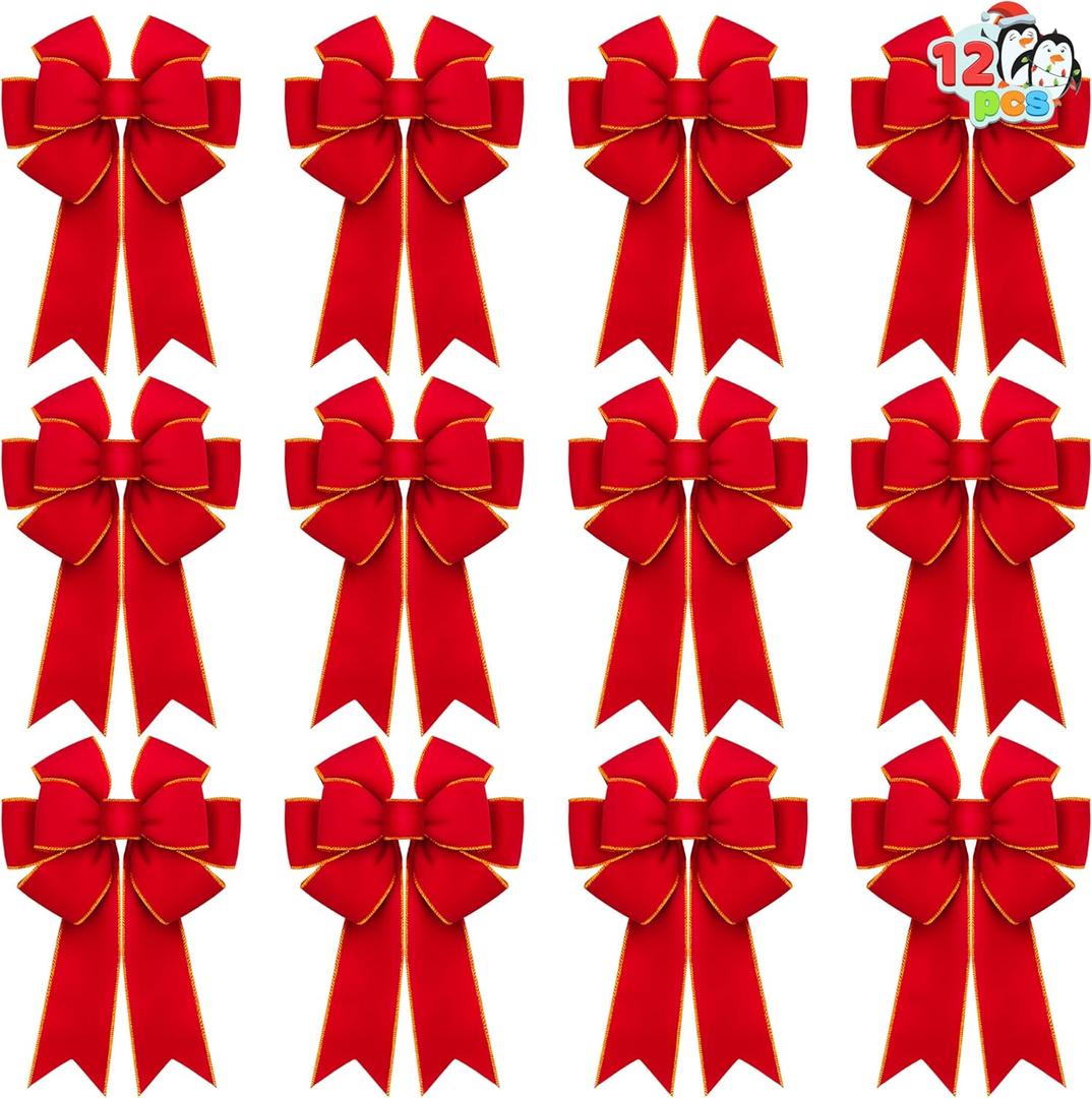 JOYIN 6 PCS Christmas Red Velvet Bows 14" x 12", Large Xmas Golden Edged Red Velvet Bow Tree Decor for Christmas Home Wreath Decoration