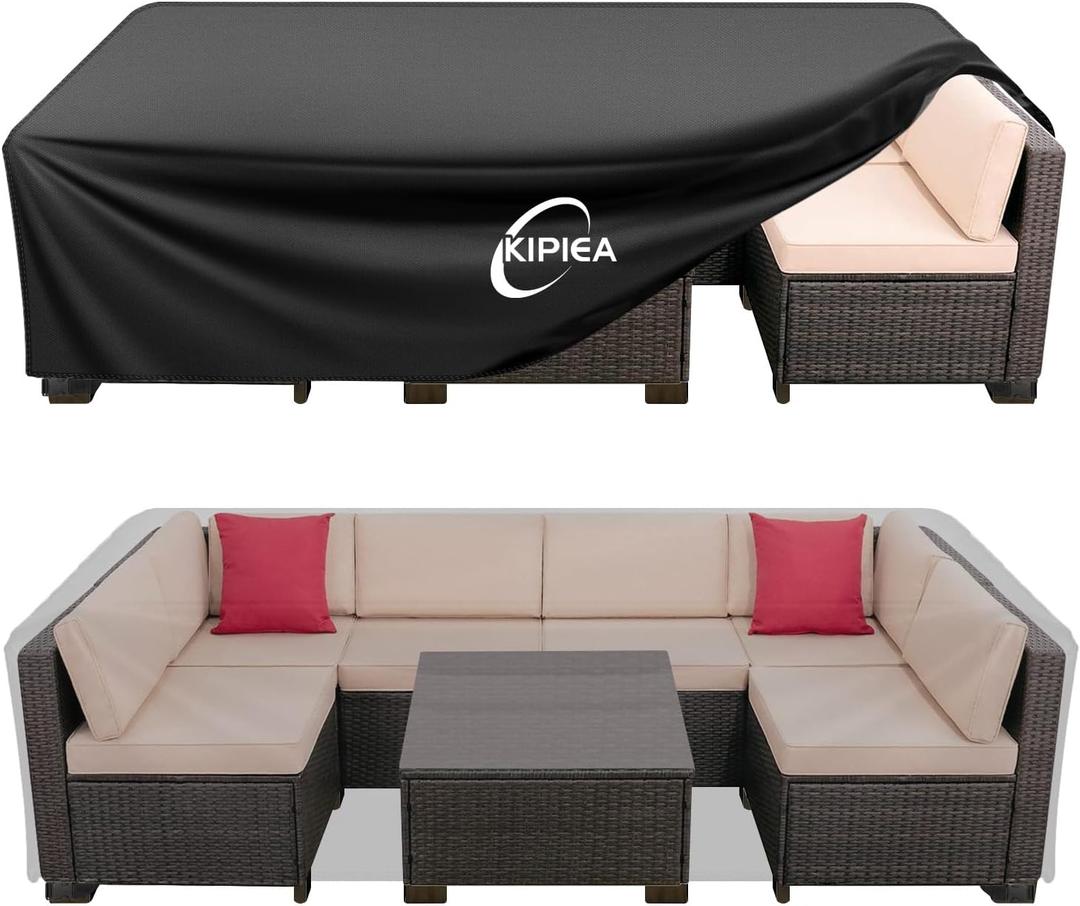 Kipiea Patio Furniture Covers Waterproof Winter, Heavy-Duty Outdoor Furniture Set Covers for Table Chairs, Anti-UV, No Tears or Fading (90" L x 64" W x 28" H)