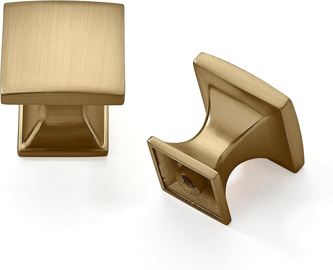Khtumeware 8 Pack 1 inch Champagne Bronze Cabinet Knobs Zinc Satin Brass Square Drawer Pulls for Dresser Drawers