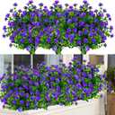 12 Bundles Outdoor Artificial Flowers UV Resistant Fake Boxwood Plants, Faux Greenery for Indoor Outside Hanging Plants Garden Porch Window Box Home Wedding Farmhouse Dcor (Purple)