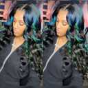 Blue Green Highlight Lace Front Wigs for Women Pre-plucked Hairline Glueless 13X4 Inch Synthetic Lace Front Wig with Baby Hair Long Loose Body Wave Wigs for Daily Party Wig