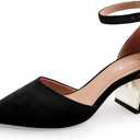 BCTEX COLL Womens Pointed Toe Pumps Shoes Ankle Strap Chunky Low Heels Metal Lined Sandals Designed for Women (7, Black)